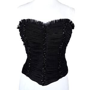 GILAR Vintage 90s y2k Black Tulle Beaded Bustier Corset Strapless Top Size 10